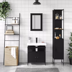 vidaXL Bathroom Furniture Set 3 Piece Sink Cabinet Grey Sonoma Engineered Wood - black