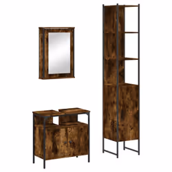 vidaXL Bathroom Furniture Set 3 Piece Sink Cabinet Grey Sonoma Engineered Wood - smoked oak