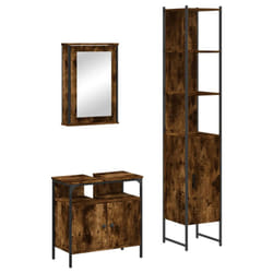 vidaXL Bathroom Furniture Set 3 Piece Sink Cabinet Grey Sonoma Engineered Wood - smoked oak