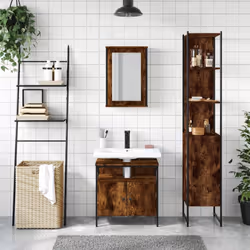 vidaXL Bathroom Furniture Set 3 Piece Sink Cabinet Grey Sonoma Engineered Wood - smoked oak