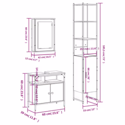 vidaXL Bathroom Furniture Set 3 Piece Sink Cabinet Grey Sonoma Engineered Wood - smoked oak