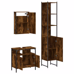 vidaXL Bathroom Furniture Set 3 Piece Sink Cabinet Grey Sonoma Engineered Wood - smoked oak - Additional view 4