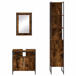 vidaXL Bathroom Furniture Set 3 Piece Sink Cabinet Grey Sonoma Engineered Wood - smoked oak - Additional view 5