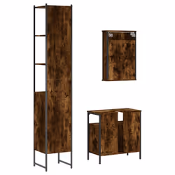 vidaXL Bathroom Furniture Set 3 Piece Sink Cabinet Grey Sonoma Engineered Wood - smoked oak - Additional view 7
