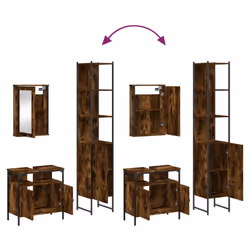 vidaXL Bathroom Furniture Set 3 Piece Sink Cabinet Grey Sonoma Engineered Wood - smoked oak - Additional view 8