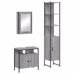 vidaXL Bathroom Furniture Set 3 Piece Sink Cabinet Grey Sonoma Engineered Wood - grey sonoma
