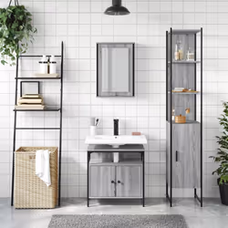 vidaXL Bathroom Furniture Set 3 Piece Sink Cabinet Grey Sonoma Engineered Wood - grey sonoma