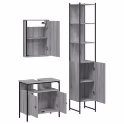 vidaXL Bathroom Furniture Set 3 Piece Sink Cabinet Grey Sonoma Engineered Wood - grey sonoma - Additional view 4