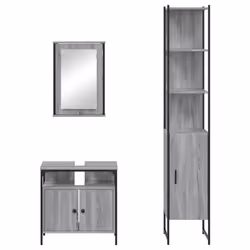 vidaXL Bathroom Furniture Set 3 Piece Sink Cabinet Grey Sonoma Engineered Wood - grey sonoma - Additional view 5