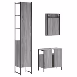 vidaXL Bathroom Furniture Set 3 Piece Sink Cabinet Grey Sonoma Engineered Wood - grey sonoma - Additional view 7