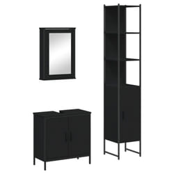 vidaXL Bathroom Furniture Set 3 Piece Sink Cabinet Grey Sonoma Engineered Wood - black