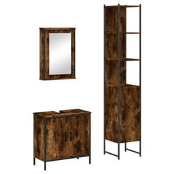 vidaXL Bathroom Furniture Set 3 Piece Sink Cabinet Grey Sonoma Engineered Wood - smoked oak