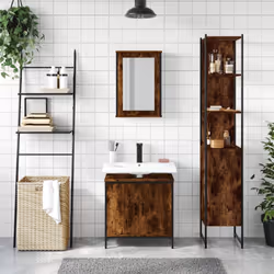 vidaXL Bathroom Furniture Set 3 Piece Sink Cabinet Grey Sonoma Engineered Wood - smoked oak