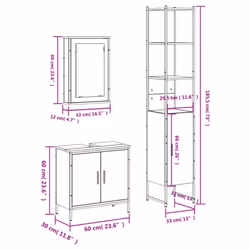 vidaXL Bathroom Furniture Set 3 Piece Sink Cabinet Grey Sonoma Engineered Wood - smoked oak