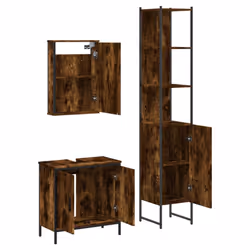 vidaXL Bathroom Furniture Set 3 Piece Sink Cabinet Grey Sonoma Engineered Wood - smoked oak - Additional view 4