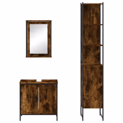 vidaXL Bathroom Furniture Set 3 Piece Sink Cabinet Grey Sonoma Engineered Wood - smoked oak - Additional view 5