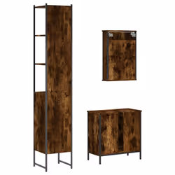 vidaXL Bathroom Furniture Set 3 Piece Sink Cabinet Grey Sonoma Engineered Wood - smoked oak - Additional view 7