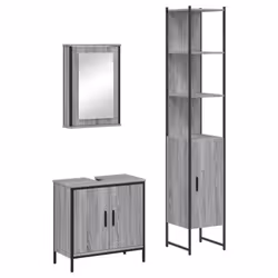 vidaXL Bathroom Furniture Set 3 Piece Sink Cabinet Grey Sonoma Engineered Wood - grey sonoma