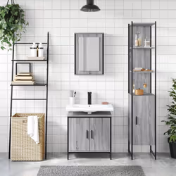 vidaXL Bathroom Furniture Set 3 Piece Sink Cabinet Grey Sonoma Engineered Wood - grey sonoma