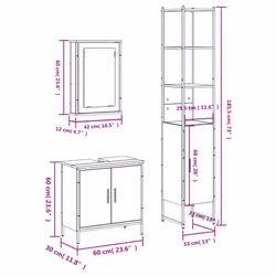 vidaXL Bathroom Furniture Set 3 Piece Sink Cabinet Grey Sonoma Engineered Wood - grey sonoma