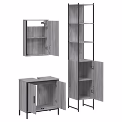 vidaXL Bathroom Furniture Set 3 Piece Sink Cabinet Grey Sonoma Engineered Wood - grey sonoma - Additional view 4
