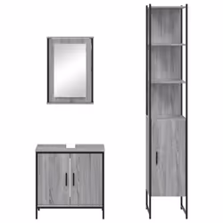 vidaXL Bathroom Furniture Set 3 Piece Sink Cabinet Grey Sonoma Engineered Wood - grey sonoma - Additional view 5