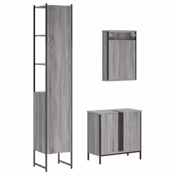 vidaXL Bathroom Furniture Set 3 Piece Sink Cabinet Grey Sonoma Engineered Wood - grey sonoma - Additional view 7