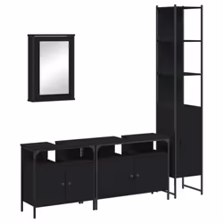 vidaXL Bathroom Furniture Set 4 Piece Storage Sink Cabinet Engineered Wood - black