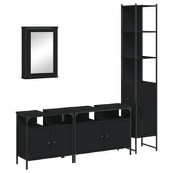 vidaXL Bathroom Furniture Set 4 Piece Storage Sink Cabinet Engineered Wood - black