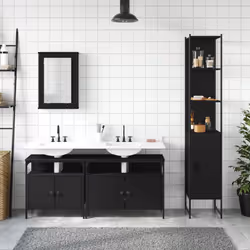 vidaXL Bathroom Furniture Set 4 Piece Storage Sink Cabinet Engineered Wood - black