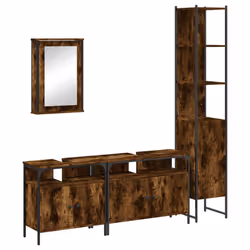 vidaXL Bathroom Furniture Set 4 Piece Storage Sink Cabinet Engineered Wood - smoked oak
