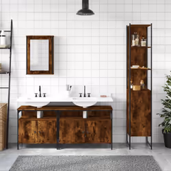 vidaXL Bathroom Furniture Set 4 Piece Storage Sink Cabinet Engineered Wood - smoked oak