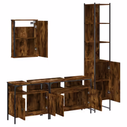 vidaXL Bathroom Furniture Set 4 Piece Storage Sink Cabinet Engineered Wood - smoked oak - Additional view 4