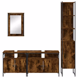 vidaXL Bathroom Furniture Set 4 Piece Storage Sink Cabinet Engineered Wood - smoked oak - Additional view 5