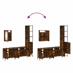 vidaXL Bathroom Furniture Set 4 Piece Storage Sink Cabinet Engineered Wood - smoked oak - Additional view 8