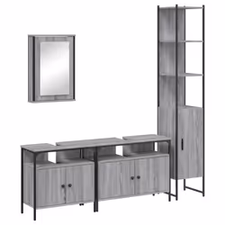 vidaXL Bathroom Furniture Set 4 Piece Storage Sink Cabinet Engineered Wood - grey sonoma