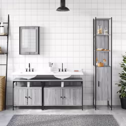 vidaXL Bathroom Furniture Set 4 Piece Storage Sink Cabinet Engineered Wood - grey sonoma