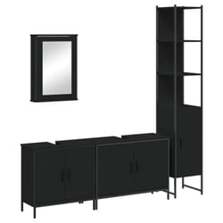 vidaXL Bathroom Furniture Set 4 Piece Sink Cabinet Brown Oak Engineered Wood - black