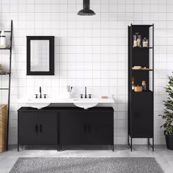 vidaXL Bathroom Furniture Set 4 Piece Sink Cabinet Brown Oak Engineered Wood - black