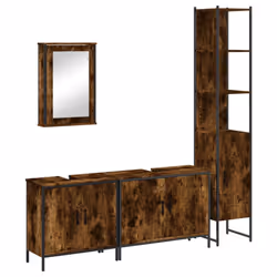 vidaXL Bathroom Furniture Set 4 Piece Sink Cabinet Brown Oak Engineered Wood - smoked oak