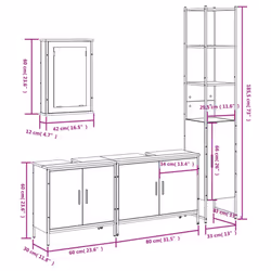 vidaXL Bathroom Furniture Set 4 Piece Sink Cabinet Brown Oak Engineered Wood - smoked oak