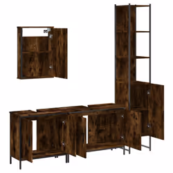 vidaXL Bathroom Furniture Set 4 Piece Sink Cabinet Brown Oak Engineered Wood - smoked oak - Additional view 4