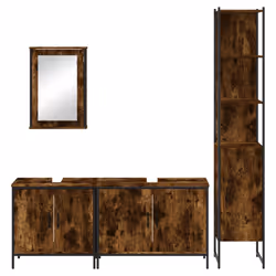 vidaXL Bathroom Furniture Set 4 Piece Sink Cabinet Brown Oak Engineered Wood - smoked oak - Additional view 5