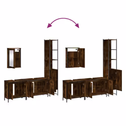 vidaXL Bathroom Furniture Set 4 Piece Sink Cabinet Brown Oak Engineered Wood - smoked oak - Additional view 8