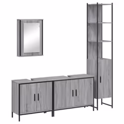 vidaXL Bathroom Furniture Set 4 Piece Sink Cabinet Brown Oak Engineered Wood - grey sonoma