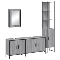 vidaXL Bathroom Furniture Set 4 Piece Sink Cabinet Brown Oak Engineered Wood - grey sonoma