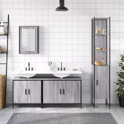 vidaXL Bathroom Furniture Set 4 Piece Sink Cabinet Brown Oak Engineered Wood - grey sonoma