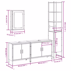 vidaXL Bathroom Furniture Set 4 Piece Sink Cabinet Brown Oak Engineered Wood - grey sonoma