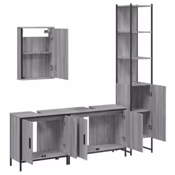 vidaXL Bathroom Furniture Set 4 Piece Sink Cabinet Brown Oak Engineered Wood - grey sonoma - Additional view 4