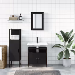 vidaXL Bathroom Furniture Set 3 Piece Mirror Cabinet Black Engineered Wood